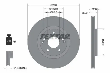 Диск гальмівний передн Лів/Прав SSANGYONG TIVOLI, TIVOLI GRAND, XLV 1.2-1.6LPG 03.15 TEXTAR 92324903