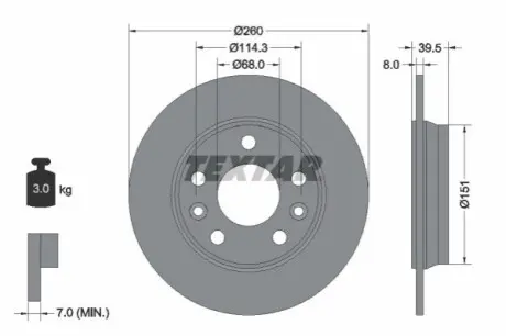 Диск гальмівний задн Лів/Прав RENAULT ZOE Electric 06.12 TEXTAR 92327203