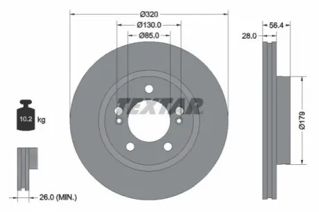 Диск гальмівний передн Лів/Прав SSANGYONG MUSSO, MUSSO GRAND, REXTON 2.0/2.2D 07.17 TEXTAR 92332803