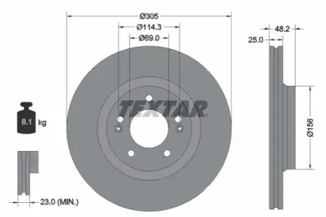 Диск гальмівний передн Лів/Прав HYUNDAI ELANTRA VII, KONA, SONATA VIII KIA EV3, EV4, NIRO II, OPTIMA, PV5 1.0-Electric 01.20 TEXTAR 92333203 Купити в Україні