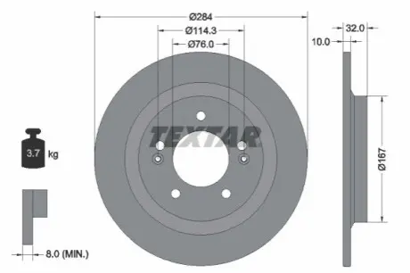 Диск гальмівний задн Лів/Прав HYUNDAI KONA, SONATA VIII KIA EV3, NIRO II, OPTIMA 1.0-Electric 01.20 TEXTAR 92333303 Купити в Україні