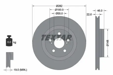 Диск гальмівний передн Лів/Прав MAZDA 2 TOYOTA YARIS 1.5/1.5H 02.20 TEXTAR 92333503 Купити в Україні