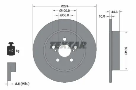 Диск гальмівний задн Лів/Прав MAZDA 2 TOYOTA YARIS 1.5/1.5H 02.20 TEXTAR 92333703 Купити в Україні
