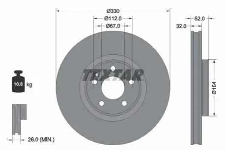 Диск гальмівний передн Лів/Прав MERCEDES EQV (W447), V (W447) 2.0H/Electric 06.20 TEXTAR 92334903 Купити в Україні