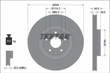 Диск гальмівний передн Лів/Прав MAZDA MX-30 0.8H/Electric 05.20 TEXTAR 92337603 Купити в Україні