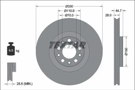 Диск гальмівний передн Лів/Прав ALFA ROMEO GIULIA, STELVIO 2.0/2.2D/2.9 10.15 TEXTAR 92337905 Купити в Україні