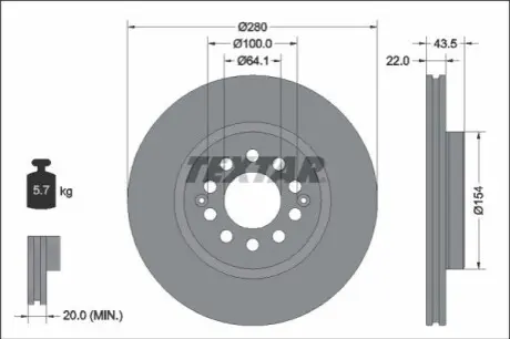 Диск гальмівний передн Лів/Прав MG ZS 1.0/1.5 10.17 TEXTAR 92342603
