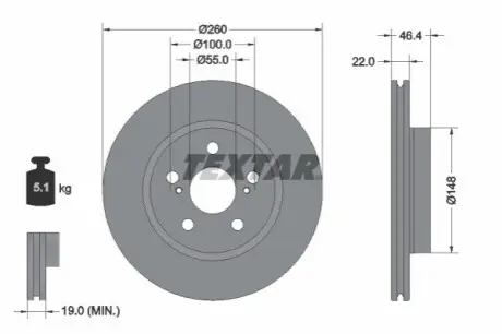 Диск гальмівний передн Лів/Прав TOYOTA YARIS 1.0/1.5 02.20 TEXTAR 92345403