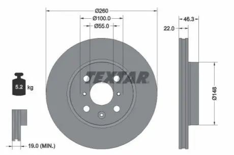 Диск гальмівний передн Лів/Прав TOYOTA AYGO X 1.0 03.22 TEXTAR 92346103 Купити в Україні