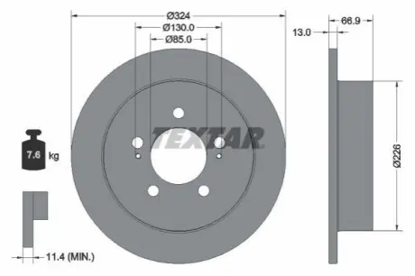 Диск гальмівний задн Лів/Прав SSANGYONG MUSSO, MUSSO GRAND 2.2D 01.18 TEXTAR 92347403