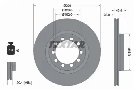 Диск гальмівний (передній) Renault Mascott 99-10/Master II 3.0dCi 05- (290x22) TEXTAR 93117400
