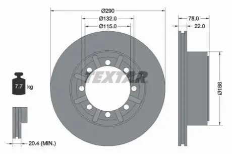 Диск гальмівний (задній) Renault Mascott (290х22) (вентильований) TEXTAR 93117600