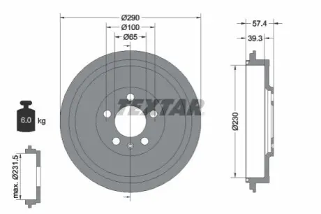 Гальмівний барабан задн SKODA OCTAVIA I, ROOMSTER, ROOMSTER PRAKTIK VW POLO V 1.2-1.9D 09.96-05.22 TEXTAR 94024300
