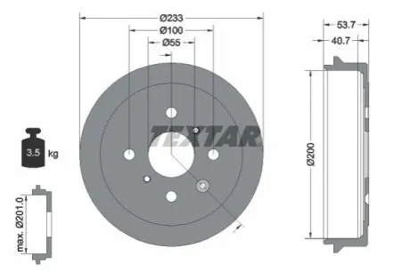 Гальмівний барабан задн CITROEN C1, C1 II PEUGEOT 107, 108 TOYOTA AYGO 1.0/1.2/1.4D 06.05 TEXTAR 94026500