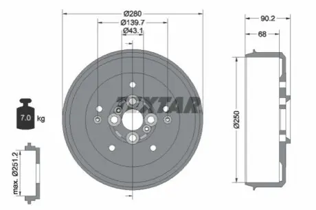 Гальмівний барабан задн KIA SPORTAGE 2.0/2.0D 04.94-08.03 TEXTAR 94030600