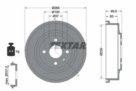 Гальмівний барабан задн OPEL ASTRA G, ASTRA G CLASSIC, ASTRA H, ASTRA H CLASSIC, ASTRA H GTC, COMBO, COMBO TOUR, CORSA C 1.2-2.2D 02.98 TEXTAR 94031500