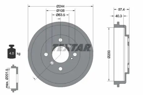 Гальмівний барабан задн FORD FIESTA, FIESTA VI, KA+ III 1.0-1.6D 06.08 TEXTAR 94031900