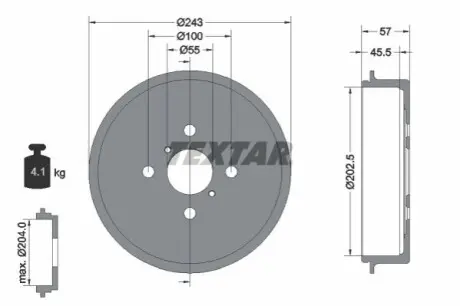 Гальмівний барабан задн DAIHATSU CHARADE VIII TOYOTA YARIS 1.0-1.4D 08.05 TEXTAR 94045200