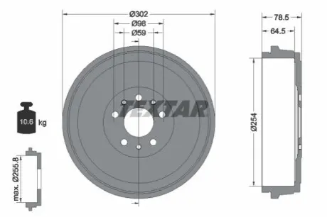 Гальмівний барабан задн FIAT DOBLO, DOBLO CARGO OPEL COMBO, COMBO TOUR 1.3D-2.0D 01.10 TEXTAR 94045400