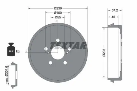 Гальмівний барабан задн TOYOTA YARIS 1.0/1.5 02.20 TEXTAR 94049100