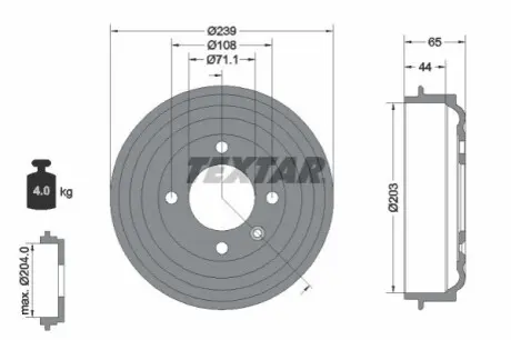 Гальмівний барабан задн CITROEN AMI FIAT TOPOLINO OPEL CORSA F, ROCKS-E PEUGEOT 208 II 1.2-Electric 06.19 TEXTAR 94049500