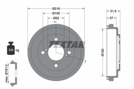 Гальмівний барабан задн SUZUKI IGNIS III, SWIFT V 1.0-1.4 02.16 TEXTAR 94049600