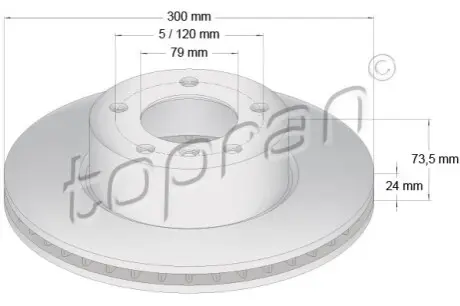 Диск гальмівний (передній) BMW 3 (E90-93) 04-13/1 (E81-E87) 04-14 (300x24) (з покриттям) (вент.) TOPRAN / HANS PRIES 500947
