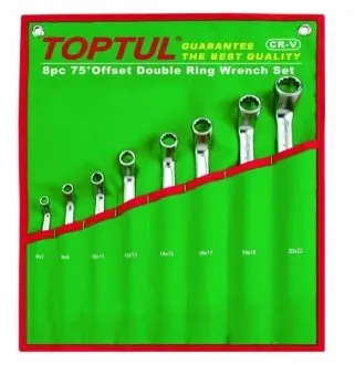 (EN) Double-ended ring wrench - offset 12-кутна, тип: (EN) bent, 75°, 8 шт Toptul GAAA0810