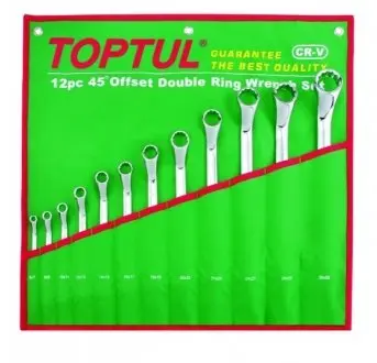(EN) Double-ended ring wrench - offset 12-кутна, 6x7, 8x9, 10x11, 12x13, 14x15, 16x17, 18x19, 20x22, 21x23, 24x27, 25x28, 30x32, тип: (EN) bent, 75°, 12 шт Toptul GAAA1204