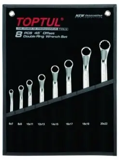 (EN) Double-ended ring wrench - offset 12-кутна, 6x7, 8x9, 10x11, 12x13, 14x15, 16x17, 18x19, 20x22, тип: (EN) bent, 45°, 8 шт Toptul GPAH0804
