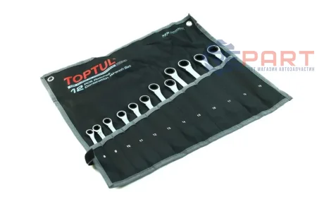 (EN) Ratchet combination wrench комплектація 12 шт, 12-кутна / HEX: 8, 9, 10, 11, 12, 13, 14, 15, 16, 17, 18, 19 мм, кут: 15, Футляр з тканини Toptul GPAQ1202