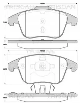 Колодки гальмівні (передні) Citroen C4 09-/C4 Grand Picasso 06-13/Peugeot 3008 11-16/5008 09-17 TRISCAN 811038006 Купити в Україні