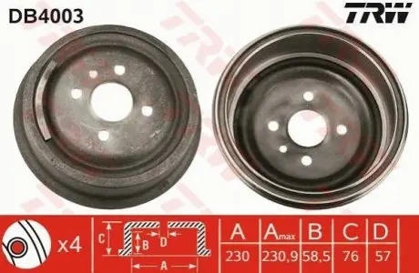 Тормозной барабан TRW DB4003
