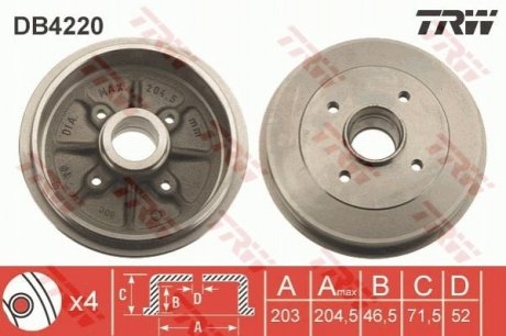 Гальмівний барабан - (424741, 424745, 424747) TRW DB4220 (фото 1)