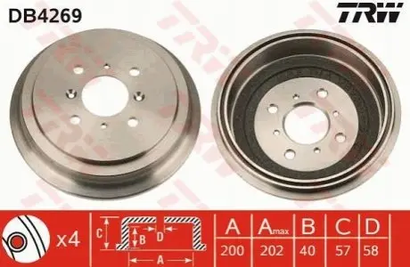 Гальмівний барабан задн SUZUKI BALENO, LIANA, SWIFT III 1.3-1.6 07.95 TRW DB4269