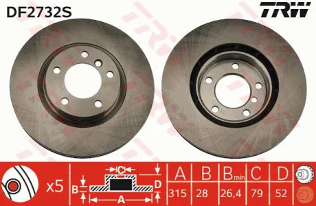 Диск тормозной передн Прав BMW 3 (E36), Z3 (E36) 3.0/3.2 11.92-06.03 TRW DF2732S