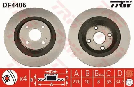 Диск гальмівний задн Лів/Прав MAZDA MX-5 II 1.6/1.8 05.98-10.05 TRW DF4406