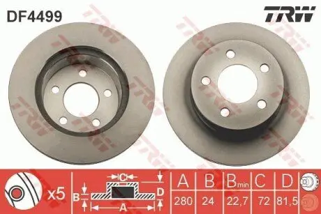 Диск гальмівний передн Лів/Прав FIAT DUCATO JEEP CHEROKEE, COMANCHE, GRAND CHEROKEE I, WRANGLER I, WRANGLER II 2.1D-5.9 10.84-04.07 TRW DF4499 Купити в Україні