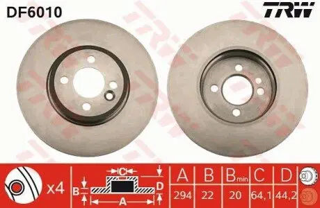 Диск гальмівний (передній) Mini Cooper 01-14 (294x22) TRW DF6010 Купити в Україні