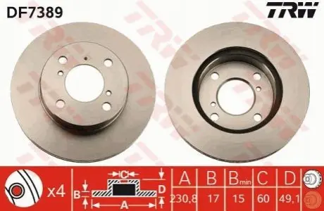 Диск гальмівний передн Лів/Прав SUZUKI ALTO VI, WAGON R+ 1.0/1.1/1.2 02.98-12.08 TRW DF7389