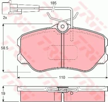 Комплект гальмівних колодок передн, ALFA ROMEO 164 FIAT CROMA LANCIA THEMA 1.9D-2.8 12.85-09.98 TRW GDB1095