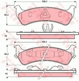 Комплект гальмівних колодок задн, JEEP CHEROKEE, GRAND CHEROKEE I 2.1D/4.0/5.2 10.84-09.01 TRW GDB1238