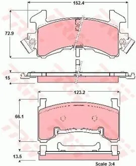 Комплект гальмівних колодок передн, BUICK CENTURY CADILLAC SEVILLE CHEVROLET BLAZER S10, CAMARO, CHEVELLE, MALIBU, MONTE CARLO, S10 GMC S15 JIMMY PONTIAC FIREBIRD 2.2-5.7D 01.70-09.05 TRW GDB1272