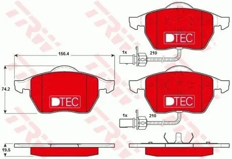 Керамічні гальмівні колодки передн, AUDI A4 B5, A4 B6, A4 B7, A6 C4, A6 C5, A6 C6 SEAT EXEO, EXEO ST SKODA SUPERB I VW PASSAT B5, PASSAT B5.5, PASSAT B6 1.6-5.2 01.95-05.13 TRW GDB1307DTE