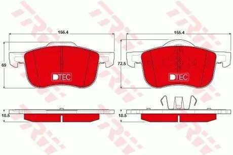 Керамічні гальмівні колодки передн, VOLVO S60 I, S70, S80 I, V70 I, V70 II, XC70 I 2.0-3.0 12.95-04.10 TRW GDB1388DTE