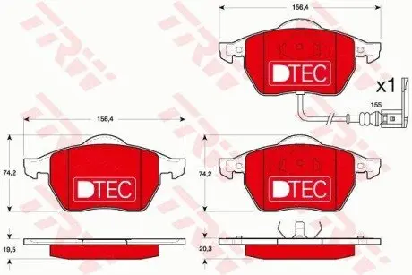Керамічні гальмівні колодки передн, AUDI A3, A4 B5, TT SEAT IBIZA III, LEON, TOLEDO II SKODA OCTAVIA I VW BORA, BORA I, GOLF IV, NEW BEETLE, POLO IV 1.4-3.2 11.94-12.13 TRW GDB1403DTE