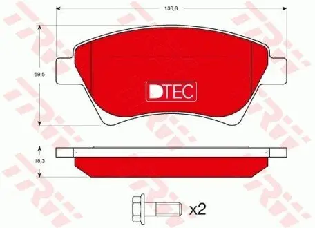 Керамічні гальмівні колодки передн, RENAULT GRAND SCENIC II, KANGOO, KANGOO EXPRESS, MEGANE I, MEGANE II, SCENIC II 1.4-2.0D 03.99 TRW GDB1552DTE