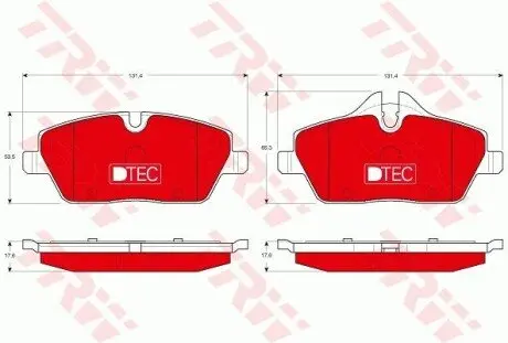Керамічні гальмівні колодки передн, BMW 1 (E81), 1 (E82), 1 (E87), 1 (E88), 2 (F45) MINI (F55), (F56), (F57), (R50, R53), (R56), (R57), (R58), (R59), CLUBMAN (R55) 1.2-2.0D 06.04 TRW GDB1611DTE