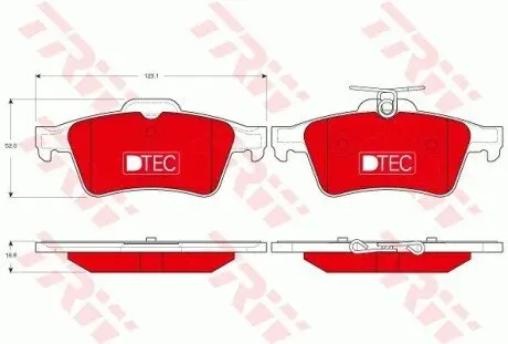 Керамічні гальмівні колодки задн, VOLVO C30, C70 II, S40 II, V50 CADILLAC BLS, CTS CHEVROLET VECTRA CITROEN C5 III FORD C-MAX, FOCUS C-MAX, FOCUS II, FOCUS III, FOCUS IV 1.3-5.0 01.99 TRW GDB1621DTE
