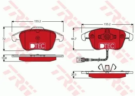 Керамічні гальмівні колодки передн, AUDI Q3 SEAT ALHAMBRA VW PASSAT B7, SHARAN, TIGUAN 1.4-2.5 09.07-12.22 TRW GDB1762DTE Купити в Україні